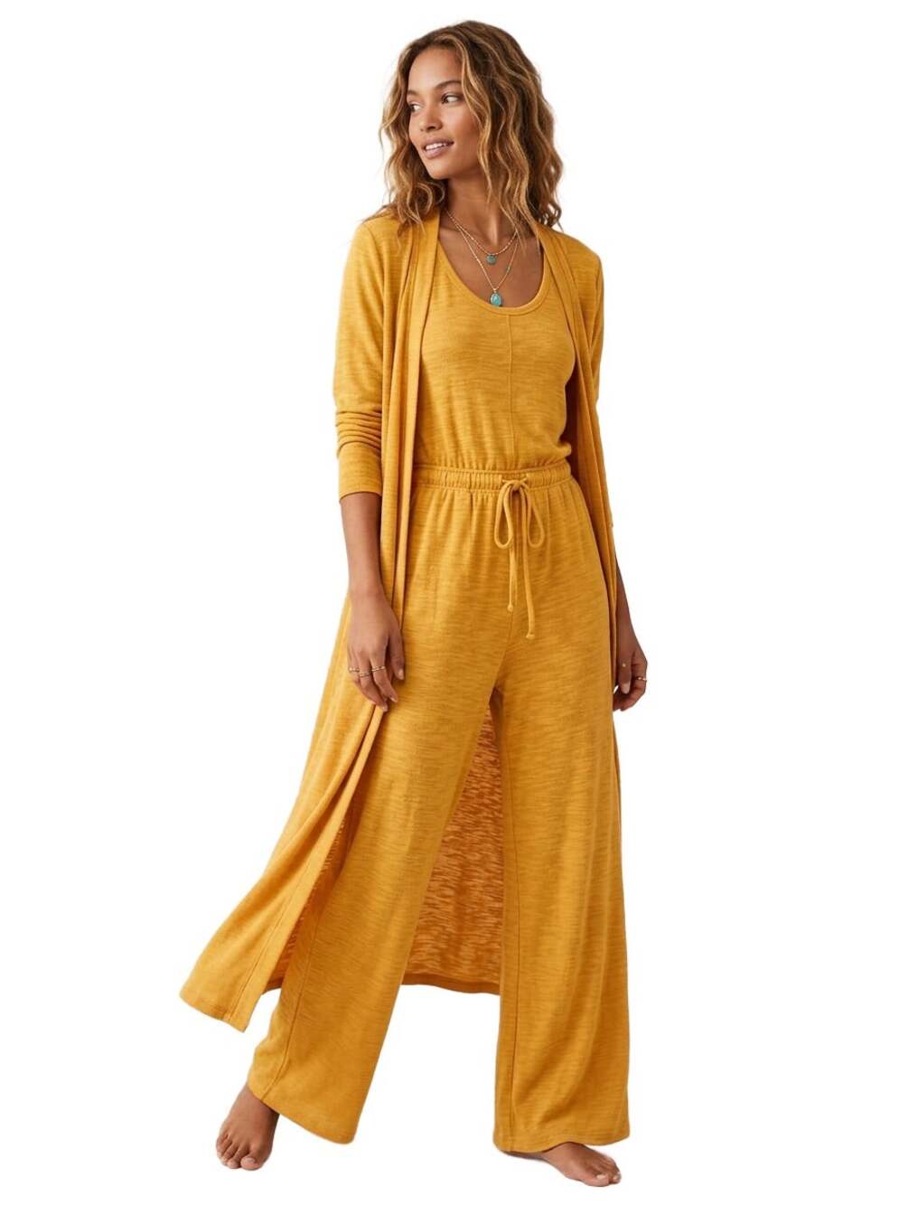 Free People Beach Bicoastal Romper Jumpsuit Cardigan Set Yellow Gold XS NWOT EUC